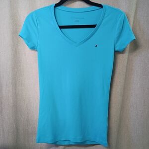 Tommy Hilfiger Women's Turquoise V-Neck Tee